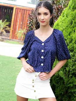 Sera - Polka Dot Balloon Sleeve Crop Top