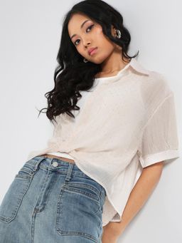 Sera - Studded Oversized Korean Shirt With Tank Top (Set of 2)