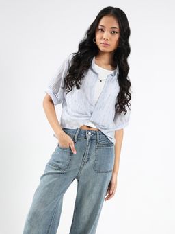 Sera - Textured Oversized Korean Shirt With Tank Top (Set of 2)