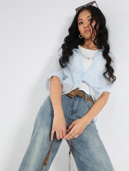 Sera - Oversized Shimmer Korean Shirt With Tank Top (Set of 2)