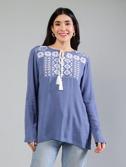 PEPPINOS - Blue Embroidered Top