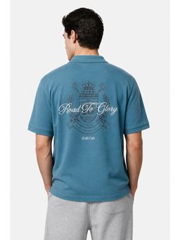 Snitch - Teal Graphic Half Sleeves Oversized Casual Polo T-shirt For Men