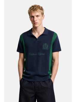 Snitch - Navy Colour-Block Half Sleeves Oversized Casual Polo T-shirt For Men