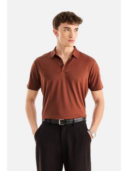 Snitch - Brick Rust Solid Half Sleeves Regular Casual Polo T-shirt For Men