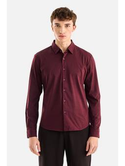 Snitch - Burgundy Solid Full Sleeves Regular Casual Shirt for Men