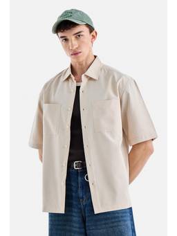 Snitch - Off White Solid Half Sleeves Oversized Casual Shirt for Men