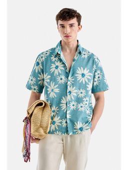 Snitch - Light Blue Floral Half Sleeves Boxy Shirt for Men