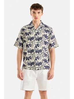 Snitch - Beige Floral Half Sleeves Boxy Shirt for Men
