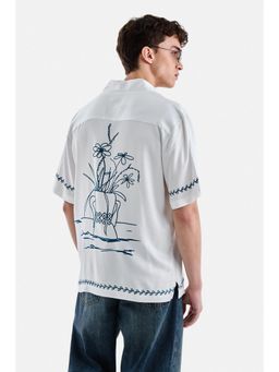 Snitch - White Floral Half Sleeves Oversized Shirt for Men