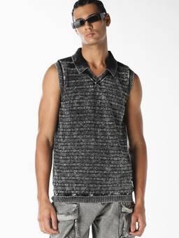Jack & Jones - Men Charcoal Black Knitted Polo T-shirt