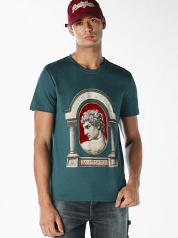 Jack & Jones - Men Teal Graphic Print T-shirt