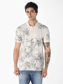 Jack & Jones - Men White Printed Cotton Polo T-shirt