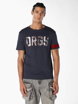 Jack & Jones - Men Dark Blue Printed Cotton T-shirt