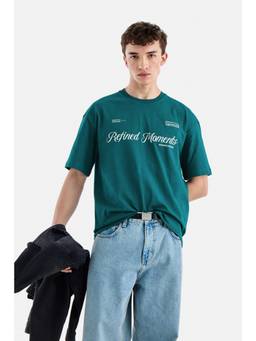 Snitch - Teal Graphic Half Sleeves Oversized Casual T-shirt For Men