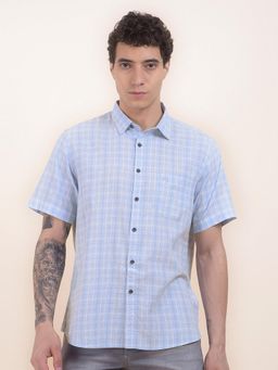 Cantabil - Slim Fit Cotton Linen Fabric Checks Pattern Casual Shirt