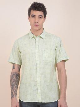 Cantabil - Slim Fit Cotton Linen Fabric Geometric Print Pattern Casual Shirt