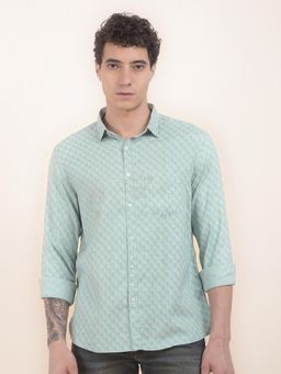 Cantabil - Slim Fit Cotton Lyocell Fabric Textured Pattern Casual Shirt