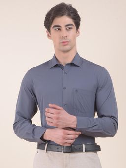 Cantabil - Slim Fit Polyester Stretch Fabric Solid Formal Shirt For Men