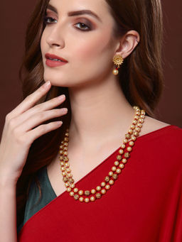 PANASH - Off-White & Gold-Plated Pearls Handcrafted Layered Jewellery Set