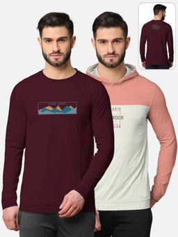 BULLMER - Trendy Front & Back Printed Full Sleeve T-shirt For Men Multi-color (Pack of 2)