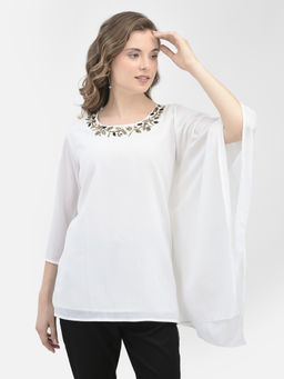 CRIMSOUNE CLUB - Womens White Top with Kimono Sleeves