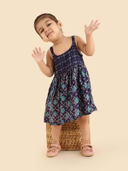 Fabindia - Blue Rayon Blend Hand Block Printed Dress