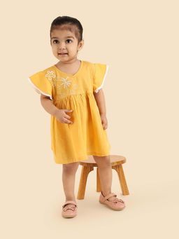 Fabindia - Yellow Cotton Chikankari Dress