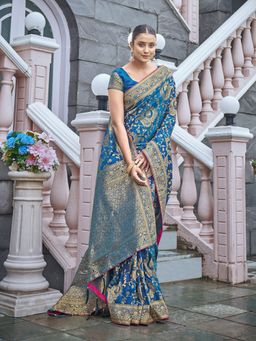 Odette - Blue Silk Saree with Unstitched Blouse