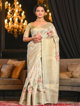 Beatitude - Multicolor Digital Print Soft Blended Silk Saree with Zari Border with Unstitched Blouse