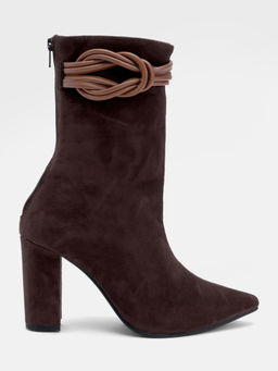 IYKYK by Nykaa Fashion - Edgy Brown Over-the-ankle Faux Suede Braided Strap Boots