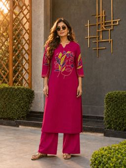 BERRYLICIOUS - Women Pink Cotton Embroidered Kurta and palazzo