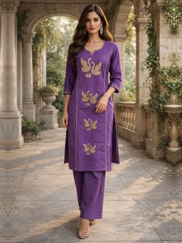 BERRYLICIOUS - Women Purple Cotton Embroidered Kurta and palazzo
