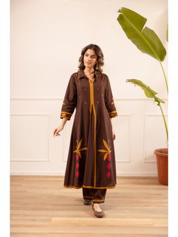 BERRYLICIOUS - Women Brown Mirror embroidered Flared Kurta and Pant