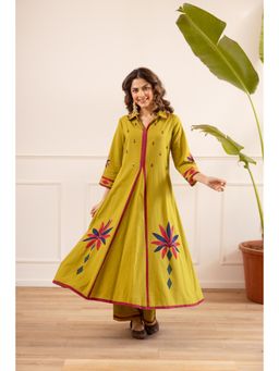 BERRYLICIOUS - Women Green Mirror embroidered Flared Kurta and Pant