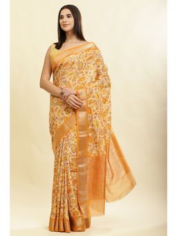 MEENA BAZAAR Since 1970 - Yellow Floral Boota Printed Saree with Unstitched Blouse