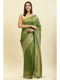 MEENA BAZAAR Since 1970 - Green Weaving Saree with Unstitched Blouse