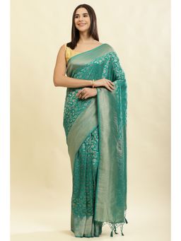MEENA BAZAAR Since 1970 - Turquoise Weaving Saree with Unstitched Blouse