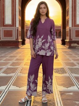 Rangita - Women Purple Floral Print Straight Fit Co-Ord Set