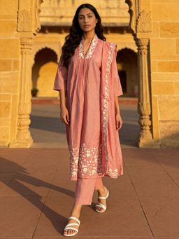 Rangita - Women Pink Embroidered Kurta Pant with Dupatta