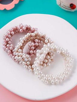OOMPH - Multi-Color Pearls Rubber Band Ponytail Holder- Set of 3