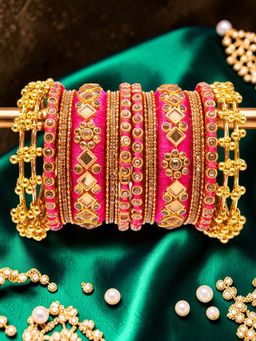 OOMPH - Rani Pink Bridal Chuda Bangle Set With Ghungroo Detailing (2.6) (Pack of 22)
