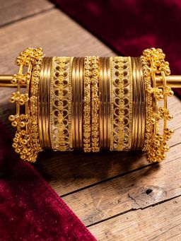 OOMPH - Antique Golden Ghungroo Bangle Set For Women - (2.6) (Pack of 22)