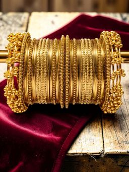 OOMPH - Antique Golden Ghungroo Bangle Set For Women - (2.6) (Pack of 30)