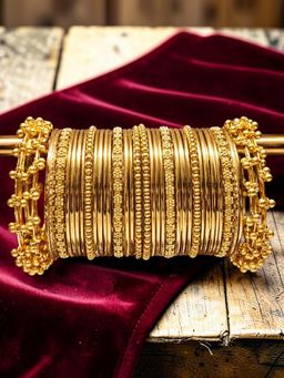 OOMPH - Antique Golden Ghungroo Bangle Set For Women - (2.6) (Pack of 34)