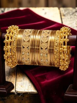 OOMPH - Antique Golden Ghungroo Bangle Set For Women - (2.6) (Pack of 17)