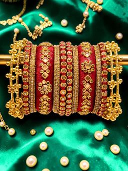 OOMPH - Maroon Bridal Chuda Bangle Set With Ghungroo Detailing (2.6) (Pack of 14)