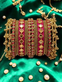 OOMPH - Rani Pink Bridal Chuda Bangle Set With Ghungroo Detailing (2.6) (Pack of 22)