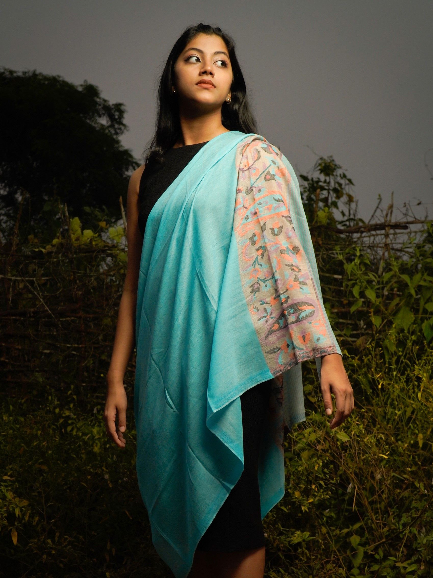 zamour Kashmiri Kani Blue Fine Wool Stole-picture-16