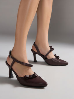 RSVP by Nykaa Fashion - Maroon Pointed Toe Bow Detail Flared Heels
