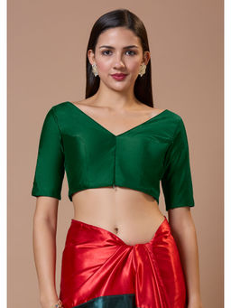 SALWAR STUDIO - Green Silk V Neck Comfort Fit Readymade Blouse